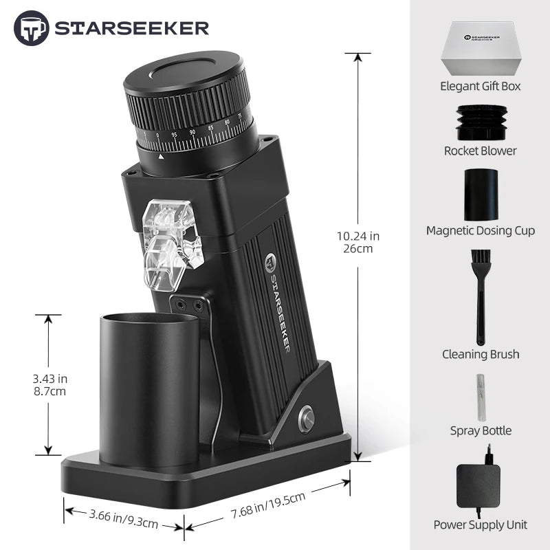 STARSEEKER E55Pro Electric Coffee Grinder 55MM Titanium Cone Burr Stepless Adjustment Espresso Brew Coffee Bean Grinder Black