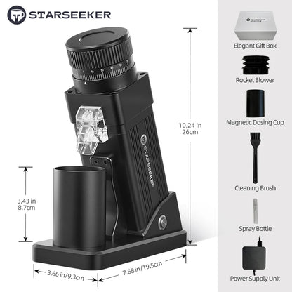 STARSEEKER E55Pro Electric Coffee Grinder 55MM Titanium Cone Burr Stepless Adjustment Espresso Brew Coffee Bean Grinder Black