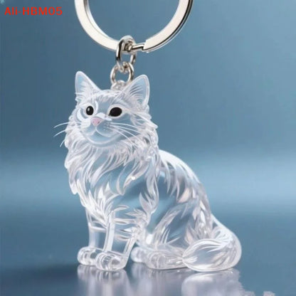 (HB05)Cute Cat Hair Storage Keychain Bag Pendant Transparent Pet Fur Keepsake Capsule Souvenir Collection Gift Decoration