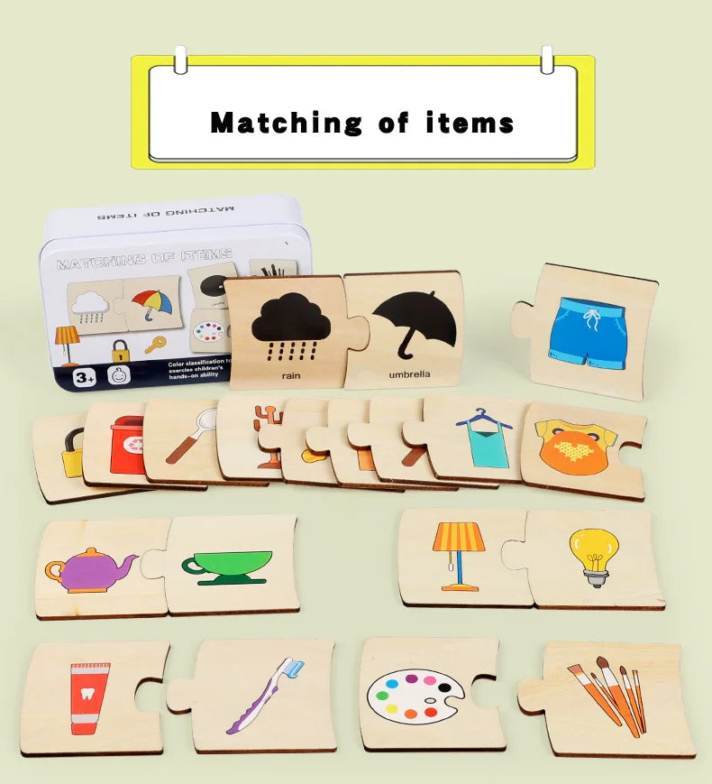 Children's Iron Box Number Enlightenment Paired Wooden Animal Food Puzzle Board Logical Thinking Training Game Educational Toys