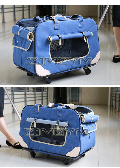 Foldable Pet Trolley, Detachable Windproof Cat Bag, Breathable Cat Carriers, Portable Pet Trolley Case