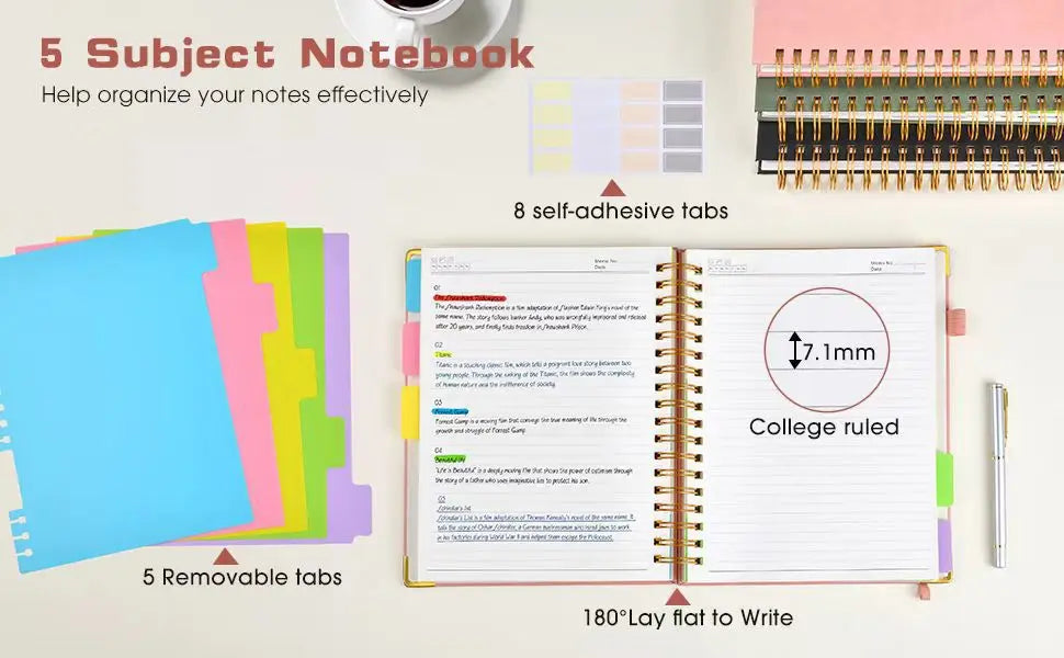 Extra Large Hardcover Spiral Notebook - with Removable Dividers & Tabs, 300 Pages Faux Leather Cover,For School,Office,Planner