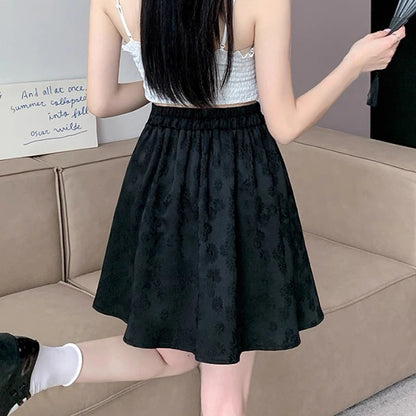 2025 Summer Female Plus Size Elastic Waist Skirts Women High Waisted Pleated Short Dress Lady Chic Designer Solid Printed Skirts