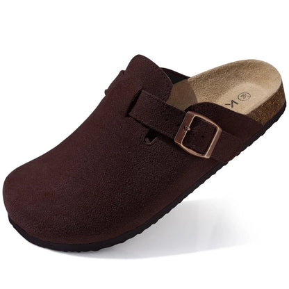 Shevalues Men's Suede Clogs Soft Leather Mules Men New Summer Men Cork Sandals Comfort Slip On Unisex Clogs With Arch Support