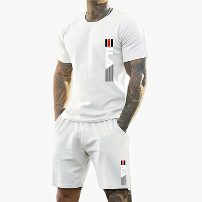 Men 2025 summer new casual sports suit Fashion breathable outdoor men's short-sleeved T-shirt + training shorts two-piece set