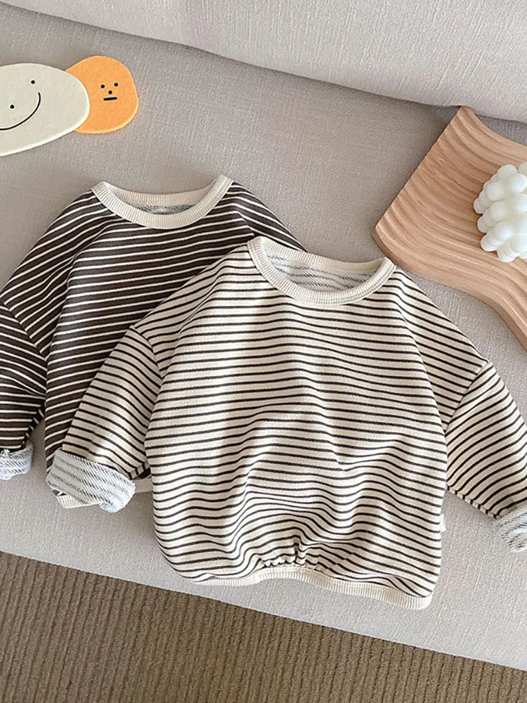 1-6Y Spring Autumn Stripe Kids Hoodie Classcial O-Neck Girls Boys Bottoming Hoodie Sweatshirts Long Sleeve Children T-shirts