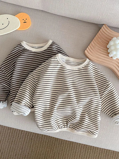1-6Y Spring Autumn Stripe Kids Hoodie Classcial O-Neck Girls Boys Bottoming Hoodie Sweatshirts Long Sleeve Children T-shirts