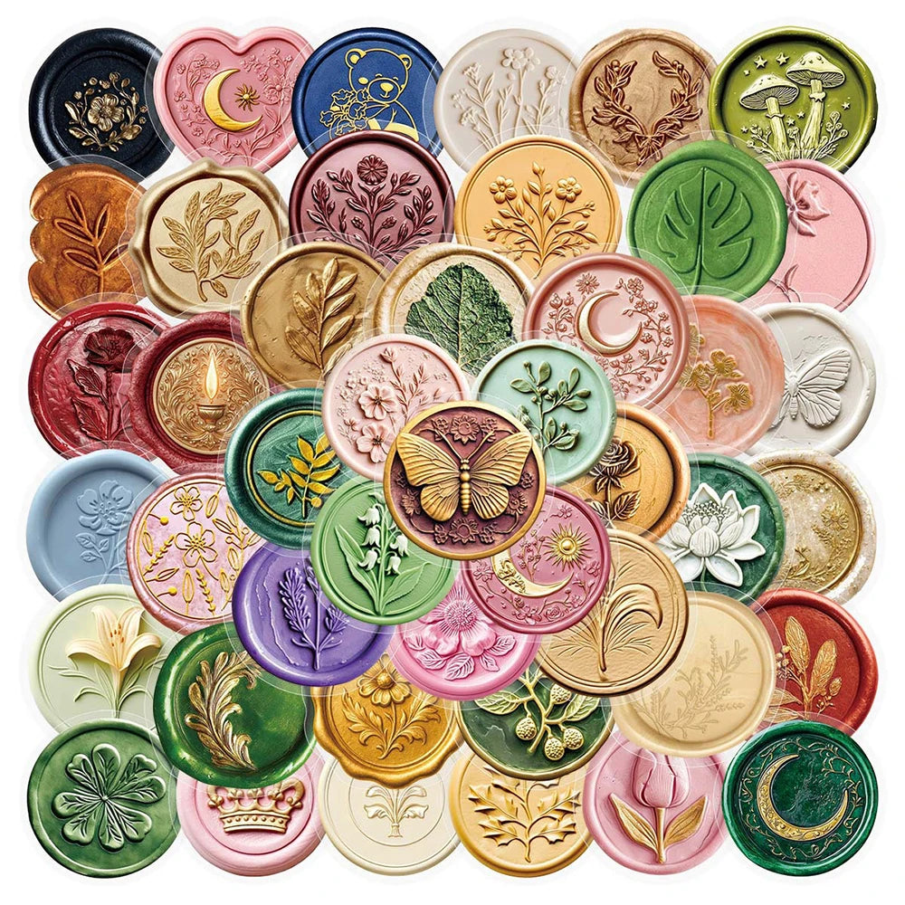 10/30/60pcs Retro Transparency Wax Seal Stamp Stickers Funny Diary Laptop Phone Case Journal Decoration Graffiti Sticker Decal