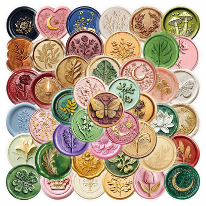 10/30/60pcs Retro Transparency Wax Seal Stamp Stickers Funny Diary Laptop Phone Case Journal Decoration Graffiti Sticker Decal