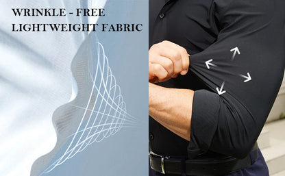 100KG Non-Iron Four-way High Stretch Men's Long Sleeve Shirt Silky Soft Sommth Blue Black Business Party Wedding Male Clothing