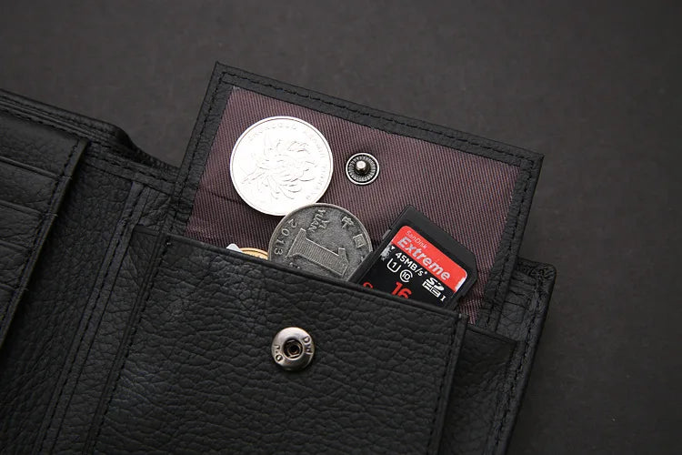 100% Genuine Leather Men Wallets Premium Product Real Cowhide Wallets for Man Short Black Walet Portefeuille Homme
