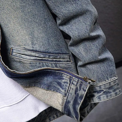 Denim Jacket Men's American Motorcycle Stand Collar New Spring and Autumn Trendy Brand Loose Cycling Bomber Jacket Top