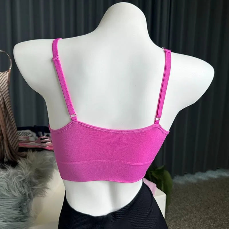 Juicy Couture Women's Seamless Rhinestone Logo Dark Purple Bralette Adjustable Strap Wireless Comfort Crop Top Bra Underwear