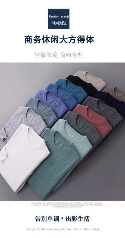 Classic Solid Color Men's O-neck Sweater Autumn Winter 100% Merino Wool Knitted Pullover Long Sleeve Warm Loose Casual Men Tops