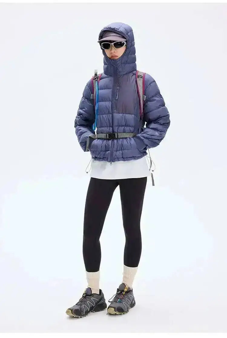 HKSH Outdoor Light Sport Color Contrast Hooded Down Jacket Women's Winter Mountain Leisure Waterproof Climbing Cotton Coat H2887
