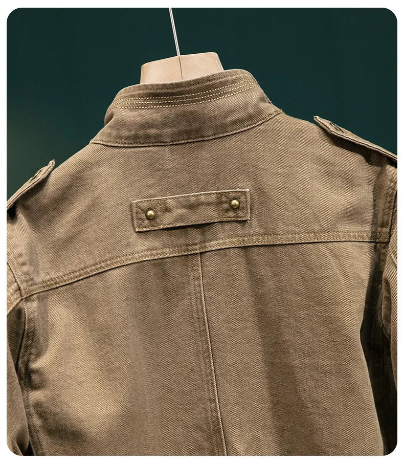 American Retro Style Men's Spring Casual Jackets Heavyweight Cotton Multi-Pockets Loose Cargo Jacket Fashion Outerwear