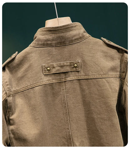 American Retro Style Men's Spring Casual Jackets Heavyweight Cotton Multi-Pockets Loose Cargo Jacket Fashion Outerwear