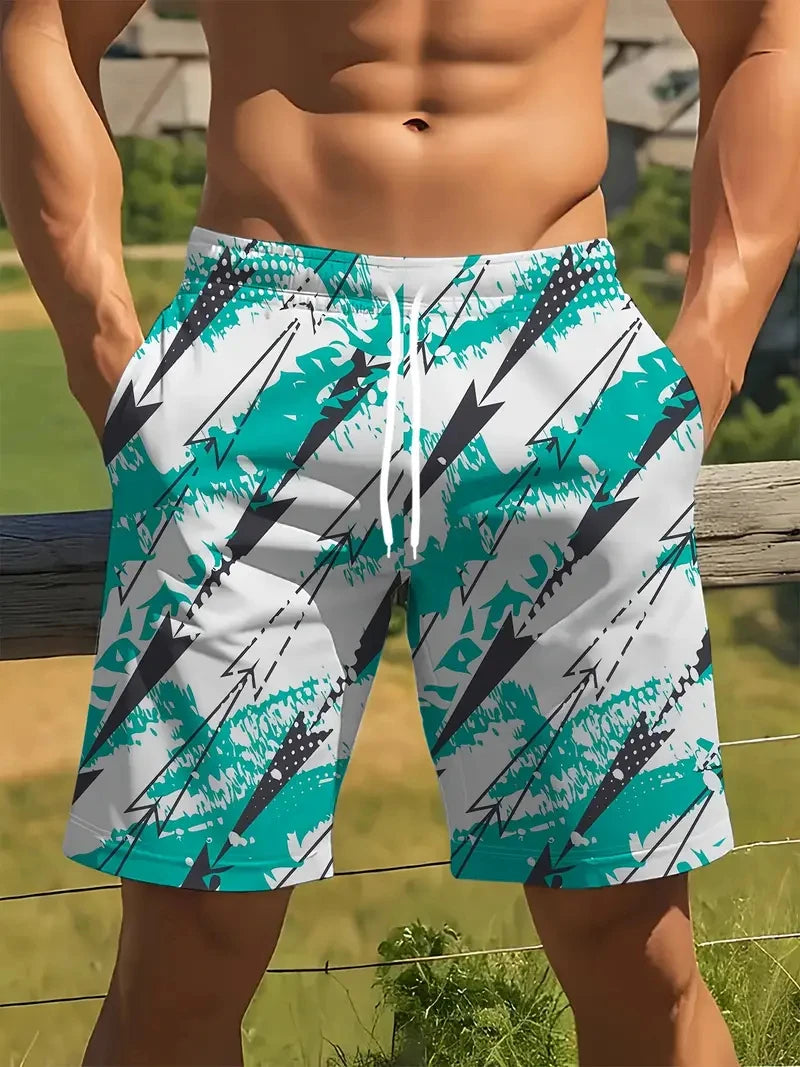 2025 Summer Trend Men's Loose Shorts Drawstring Quick Dry Striped 3D Print Shorts Casual Oversized Running Breath Sport Shorts