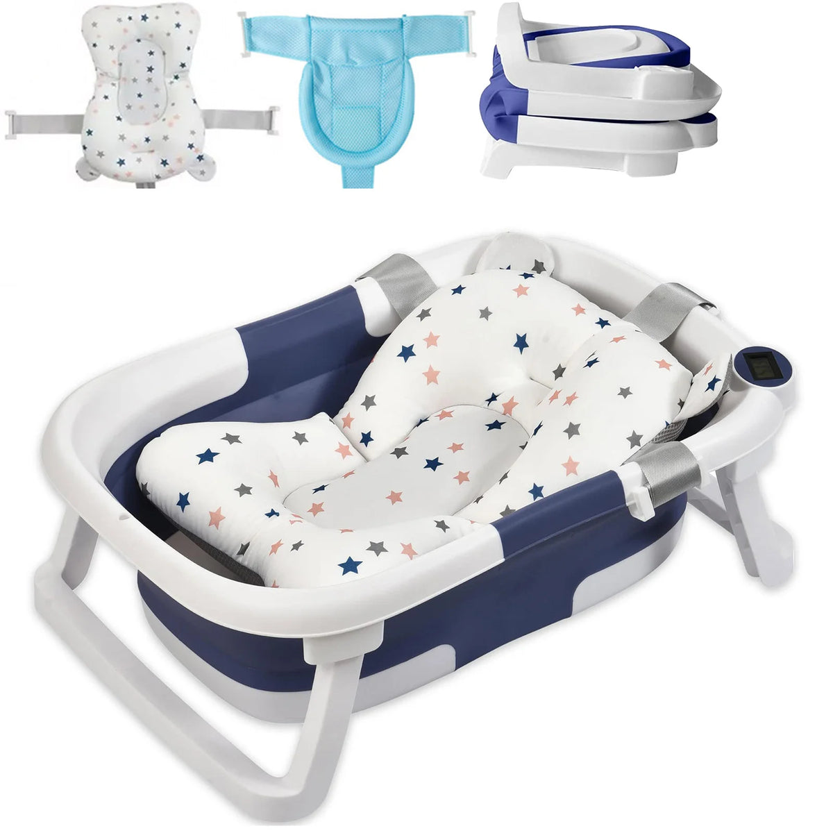 Eco-friendly Baby Bath with Temperature Indicator,Foldable Baby Bathtub for Newborn Baby Bath Tub,Infant Bath Tub with bath mat