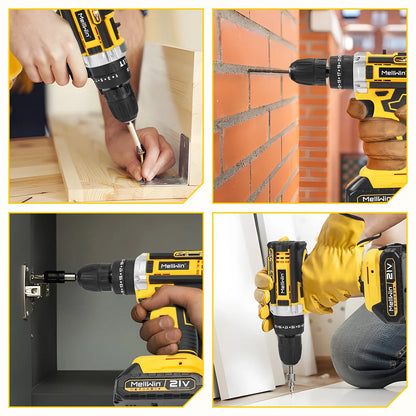 MELLWIN 25+3 Torque Electric Impact Drill Set Multipurpose Cordless Electric Screwdriver Power Tool For Makita 18V Battery Pin