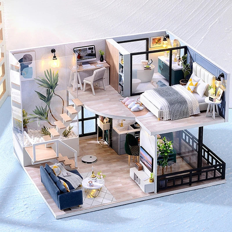 Doll House Kit 3D Wooden Mini DollHouse Assembly Building with Furniture Kit Toy For Birthday Gift 3D Puzzle Handmade Home Decor