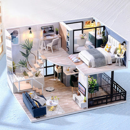 Doll House Kit 3D Wooden Mini DollHouse Assembly Building with Furniture Kit Toy For Birthday Gift 3D Puzzle Handmade Home Decor
