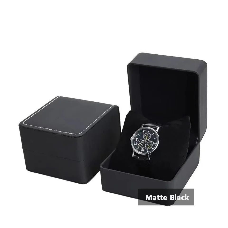 Black Single Watch Gift Box with Pillow PU Leather Wristwatch Display Case Organizer for Men Clamshell PU leather watch case