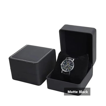 Black Single Watch Gift Box with Pillow PU Leather Wristwatch Display Case Organizer for Men Clamshell PU leather watch case