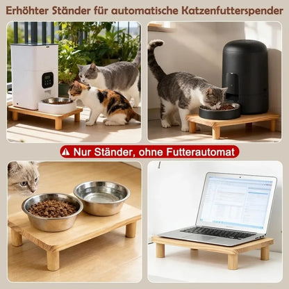 Cat Feeder with Raised, Non-slip, and Stable Base; Compatible with Automatic Feeders; Elevating Stand To Protect The Neck; Home Feeding Table with Non-slip Mat.