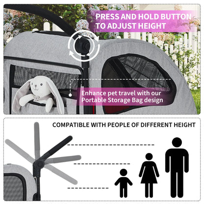 Heavy Duty Pet Wagon & Large Dog Stroller , Collapsible Dog Cart with Adjustable Handle, Breathable Mesh and Storage Pockets