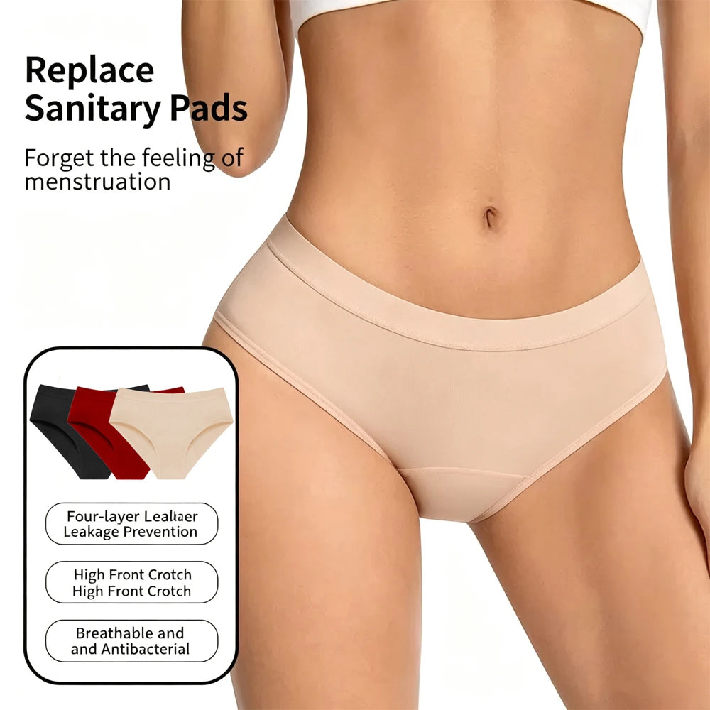 3Pcs Heavy Flow Menstrual Panties 4-Layer Women Period Physiological Underwear EU Size Absorbency Leak Proof Incontinence Brie
