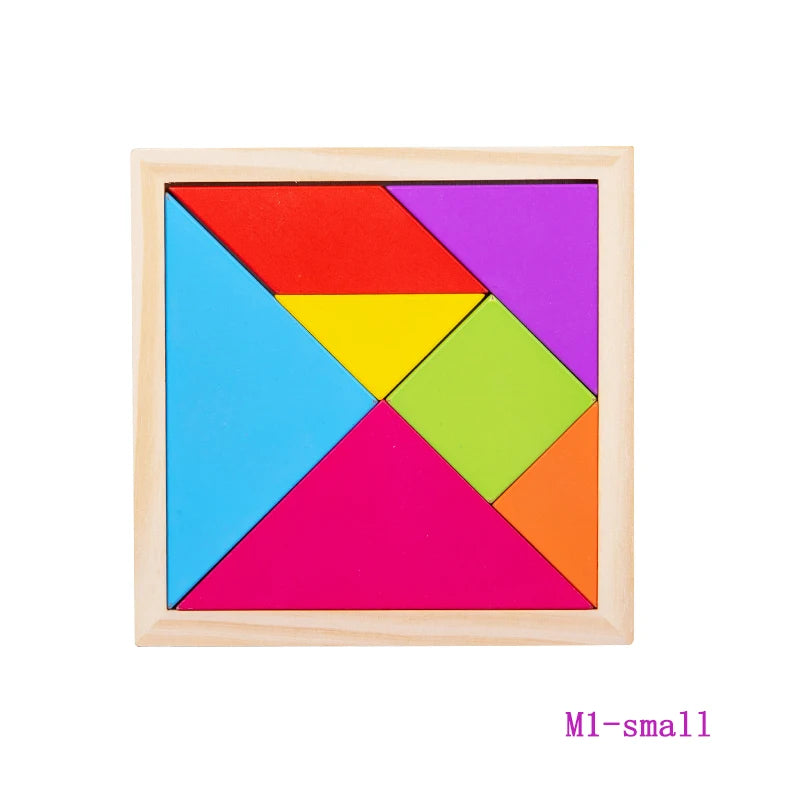 Wooden Blocks Puzzle Brain Teasers Toy Tangram Jigsaw Intelligence Colorful 3D Russian Blocks Montessori Educational