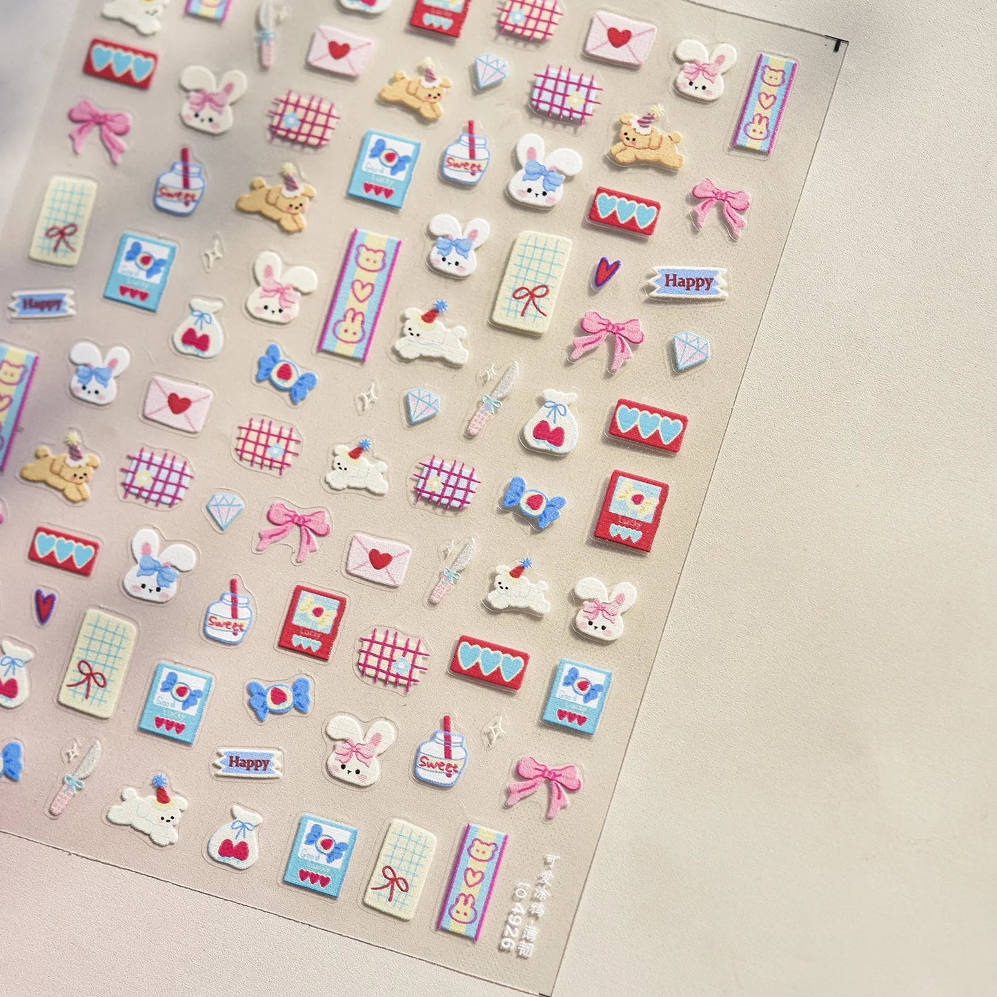 Collage Text English Letter Musical Note Star Graffiti Colorful 5D Love Heart Bowknot Nail Art Sticker Adhesive Manicure Decals