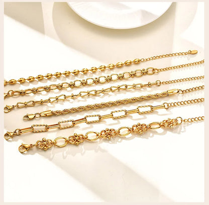 Chunky Stainless Steel Link Chain Bracelet For Woman, Gold Plated Layering Bracelets Wristband Waterproof Jewelry