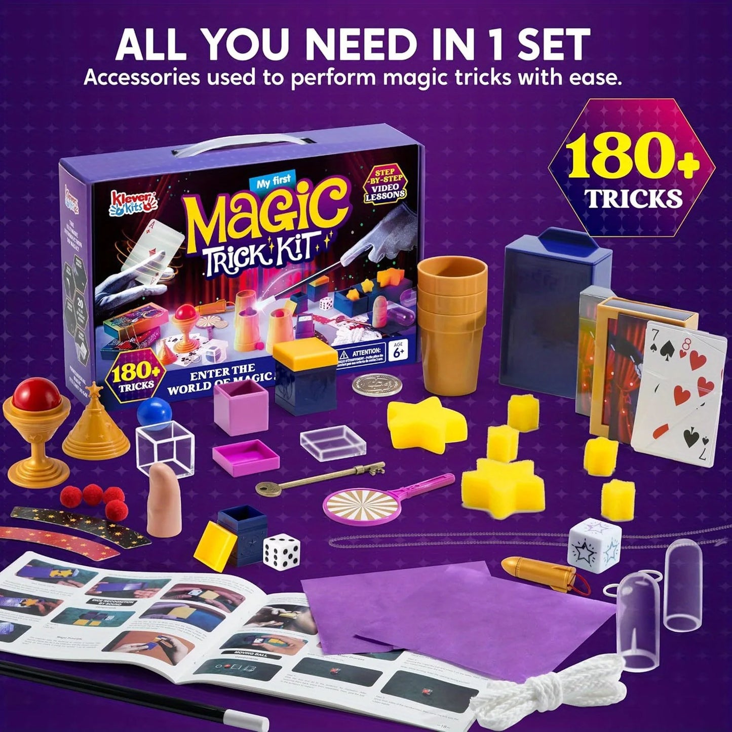 JOYFY 180+ Magic Set My First Magic Trick Kit Amazing Magician Toy with Step-by-Step Video Lessons for Kids Birhtyday Gift