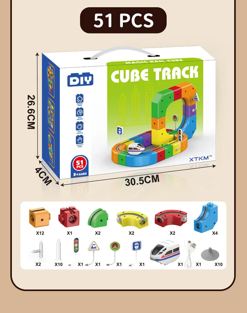 Electric Magnetic Track Set STEM Building Toy with Anti-Gravity Vehicles 100+ Pieces DIY Railway Model Creative Gift for Kids