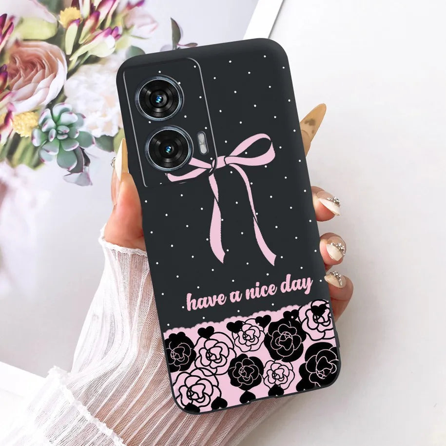 Case For Motorola Edge 50 Fusion Cover XT2429-1 Popular Flower Soft Black Silicone Phone Cases For Motorola G96 5G MotoG96 Funda