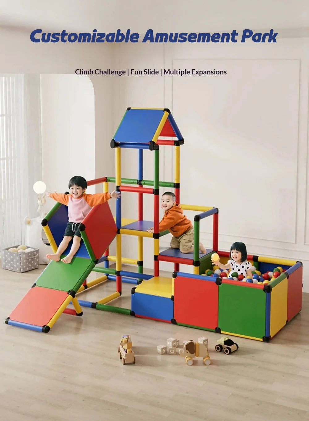 Kids Indoor Climbing Frame With Slide For Sensory Training And Intellectual Development Play Equipment
