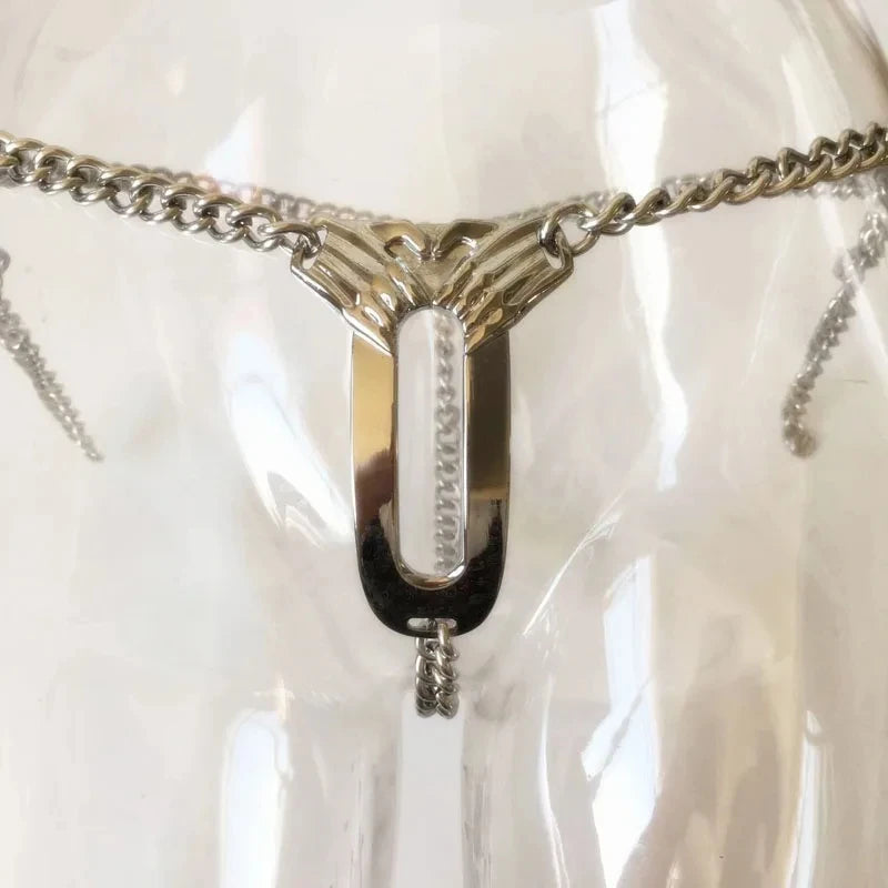 Stainless Steel Invisible Female Chastity Belt Sexy Briefs Leather Bondage Metal Chain Erotic Pants Adult Games BDSM Fetish Wear