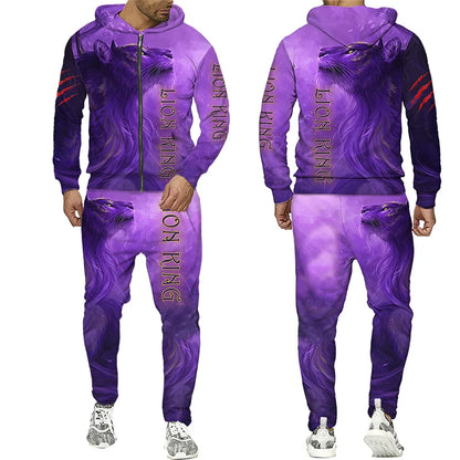 Spring and Autumn Men's Tracksuit 3D The Lion Print Zipper Hoodies Sweatshirts Pants Sets Casual Mens Clothing Women's Tracksuit