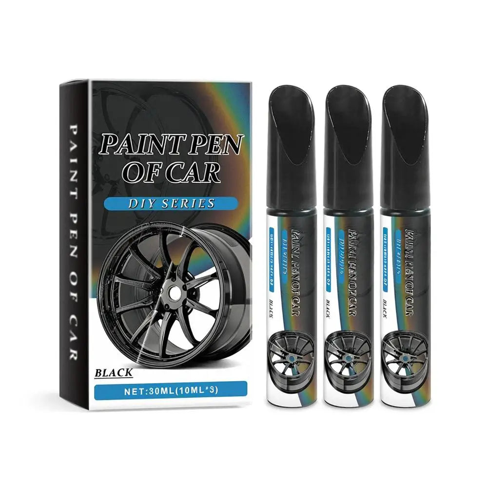 3pcs Black Alloy Wheel Scratch Repair Pen Set Professional Car Rim Scuff Remover DIY Touch-Up Paint Kit for Gloss Black Wheels