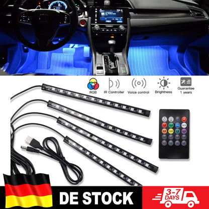 48 72 LED RGB Car Foot Light & Underglow Neon Lamp, Music Sync Interior Ambient Light with Remote Control, USB & 12V Dual Power Plug, Multi-Colour Atmosphere Decorative Lighting for Universal Auto Interior Exterior Decoration