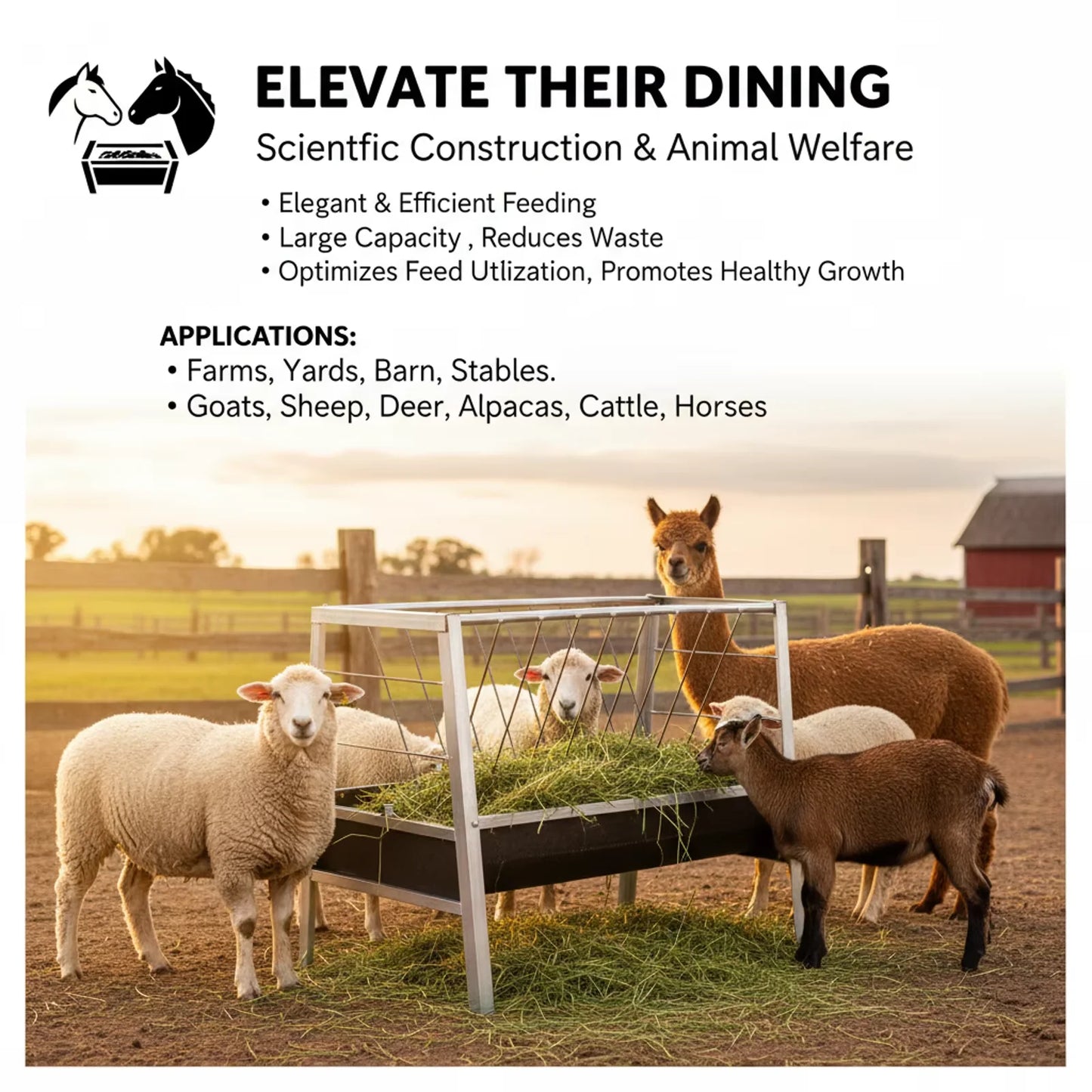 Iron, Steel Large Feed Trough Goat Feeders Standing Trough Bucket for Large Animals Sides Horse Hog Pig Livestock Poultry Feeder