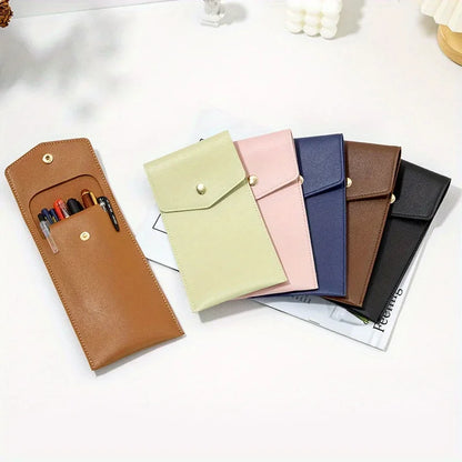 PU Leather Pencil Case Storage Bag Student Glasses Portable Stationery Bag Large-capacity Business Office Pen Storage Bag