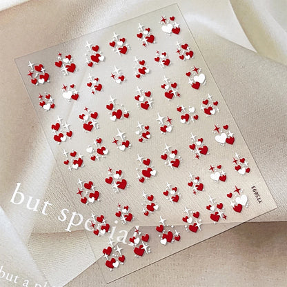 3D Valentine's Day Love Heart Nail Art Sticker Red White Cross Stars Self-Adhesive Nail Decals 8*10cm Kawaii Heart Nail Sticker