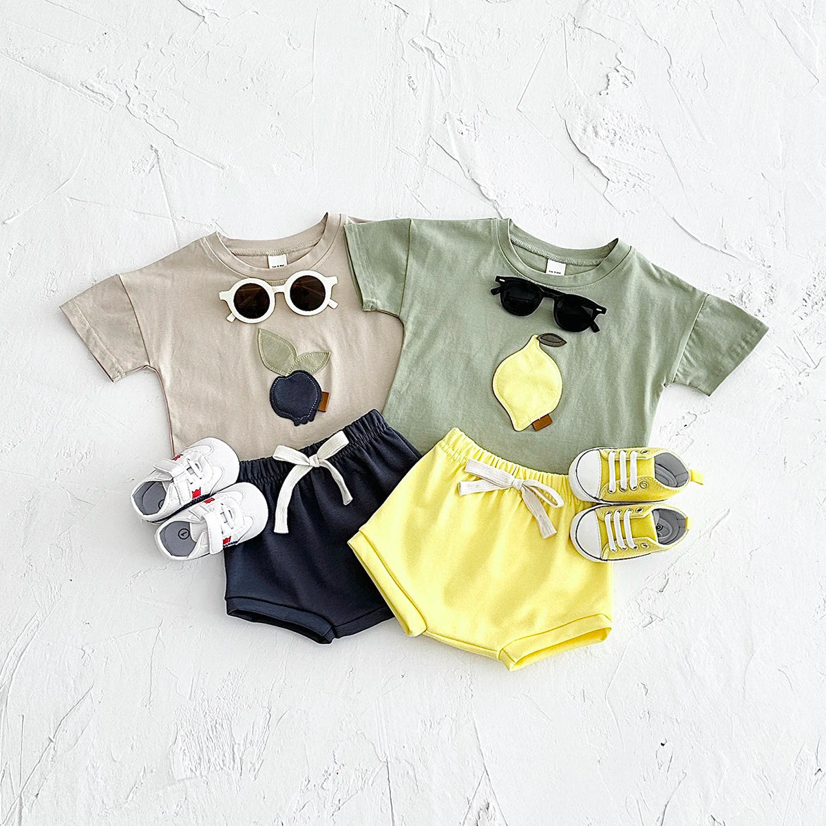 Newborn Summer Baby Clothes 2PCS Infant Toddler Set Fruit Lemon Print Round Neck T-shirt+Shorts Boys Girls Outfit Set 1-3Y