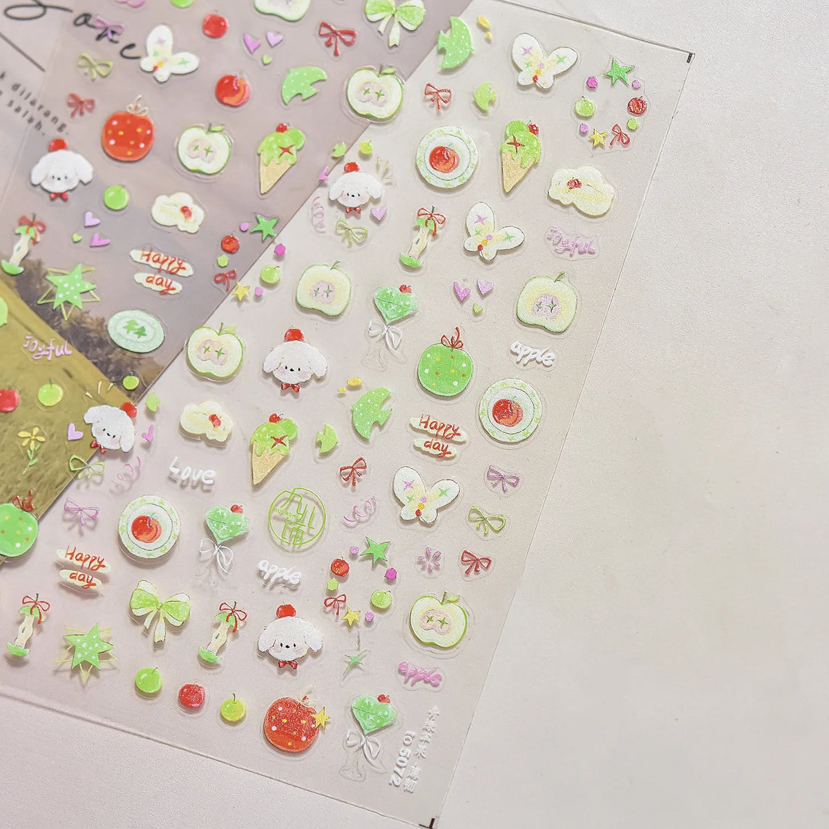 5D Pudding Jelly Dessert Fruit Cherry Pink Claw Print Bowknot Tie knot Love Heart Stars Nail Art Sticker Adhesive Manicure Decal