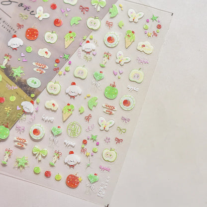 5D Pudding Jelly Dessert Fruit Cherry Pink Claw Print Bowknot Tie knot Love Heart Stars Nail Art Sticker Adhesive Manicure Decal