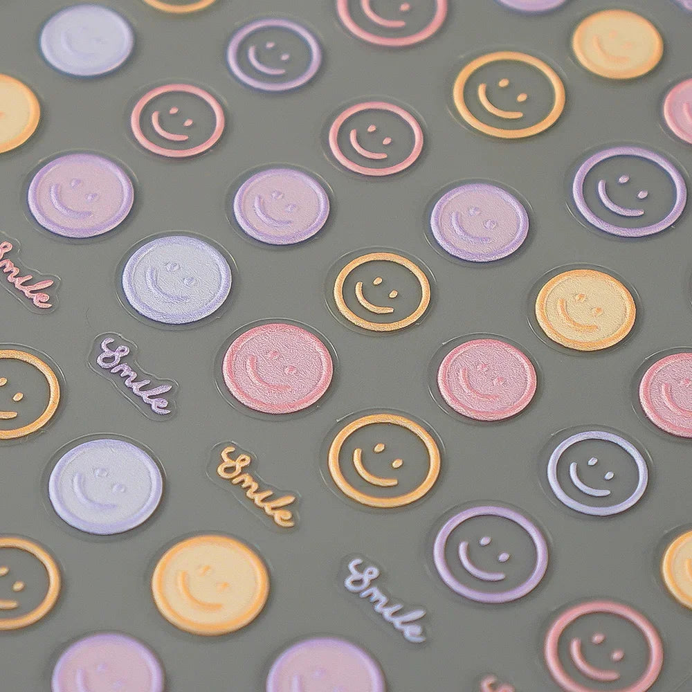 5D Exquisite Smiling Face Nail Stickers Embossed Japanese Macaron Nail Art Self-Adhesive Decorations Accessories DIY