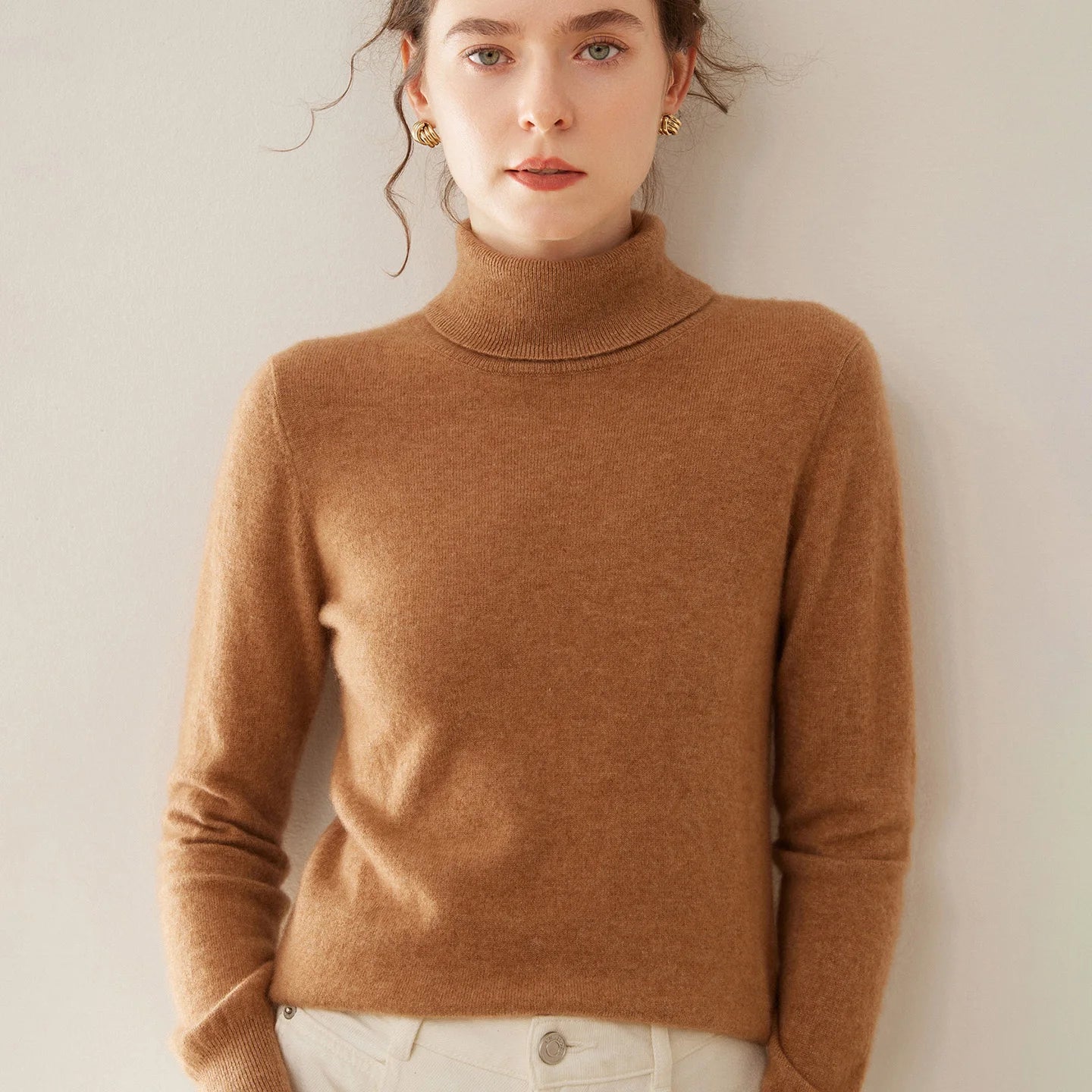 Cashmere Sweater Women's Turtleneck Long Sleeved Knitted Pullover 100% Pure Cashmere Base Sweater Korean Version Women's Top